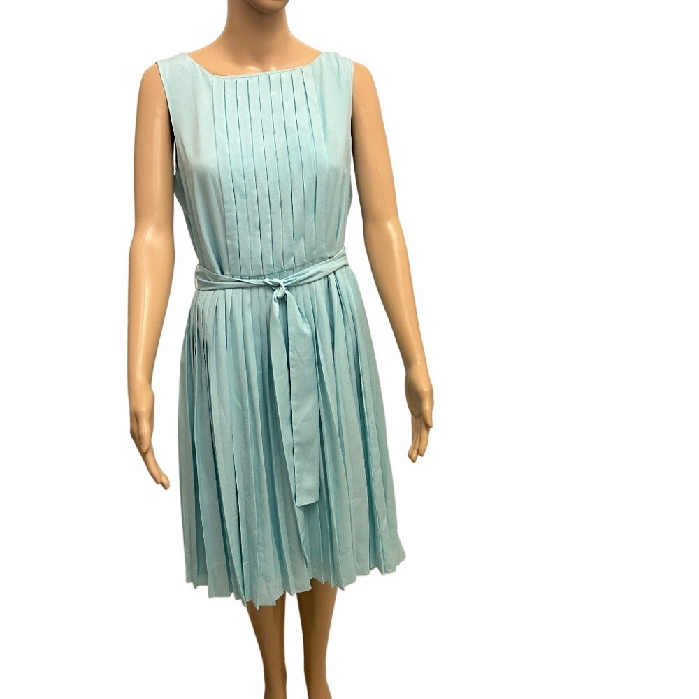Talbots‎ Pleated Belted Sleeveless Midi Dress Aqua Blue Women